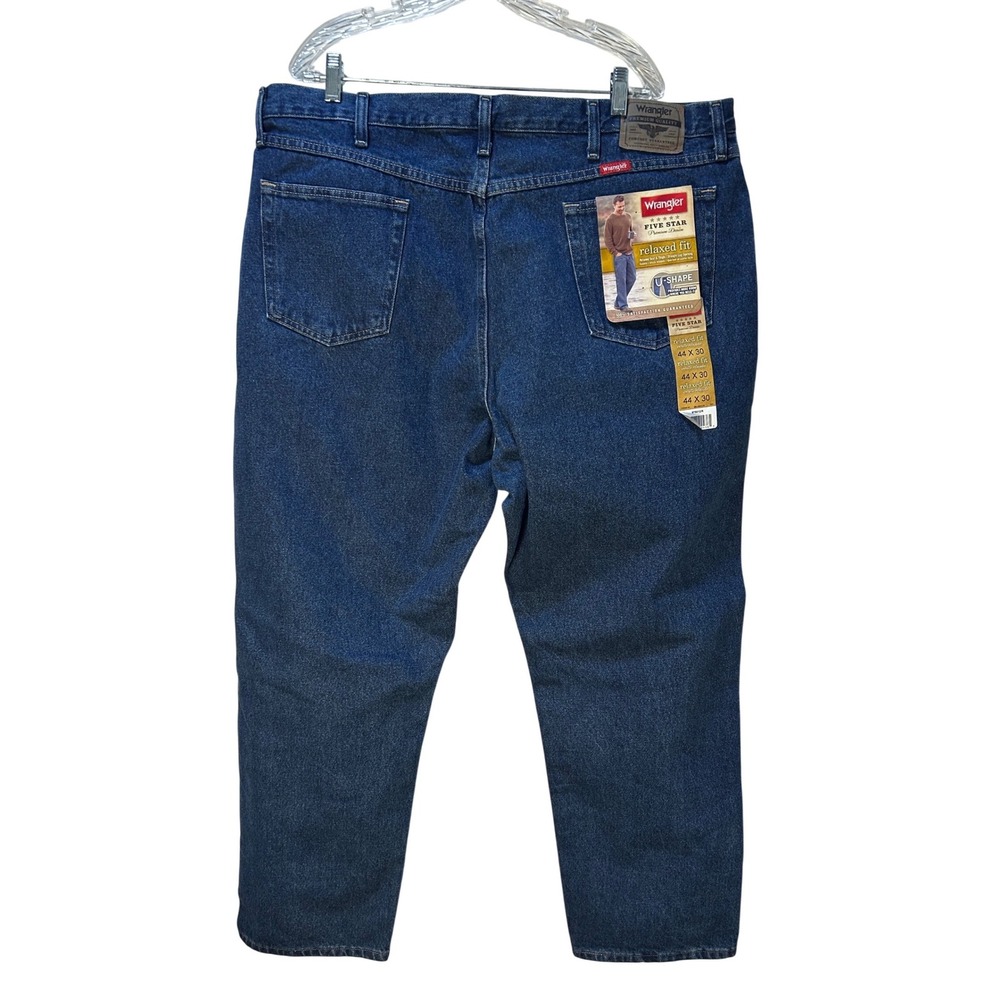 Wrangler New Five Star Relaxed Fit Jeans Mens 44x30 Dark Wash Blue Denim 97601DR